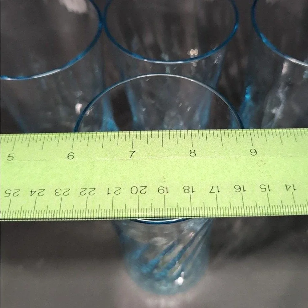 Wheaton‎ Blue Tint Highball Glasses, Set of 4, Vintage Optic Swirl Pressed Glass